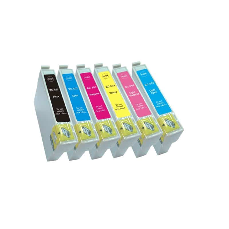 Rabat sæt! Epson 807 – 6 farver BK-C-M-Y-LC-LM – Kompatibel – 807 – 75 ml