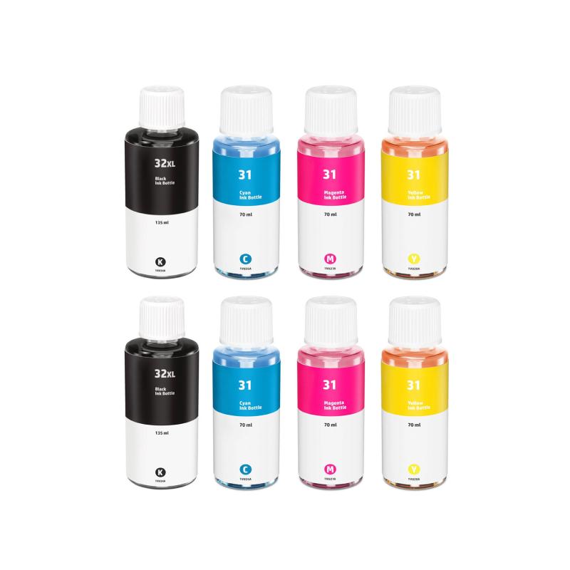 Rabat sæt! HP 31 / HP 32 - 2 stk BK-C-M-Y blækrefill 690 ml - kompatibel 8 farver