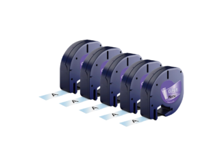 Rabat sæt! 5 stk. Dymo 12267 sort på klar plastiktape 12 mm x 4 m - Kompatibel - S0721530