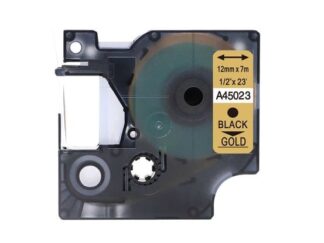 Dymo 45023 D1 standardtape Guld på sort - 12mm x 7m - Kompatibel