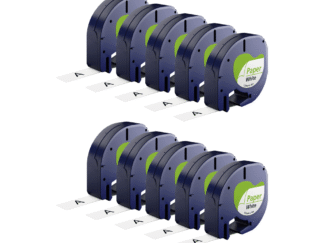 Rabat sæt! 10 stk. Dymo 91200 / 91220 sort på hvid papirtape 12 mm x 4 m - Kompatibel - S072151