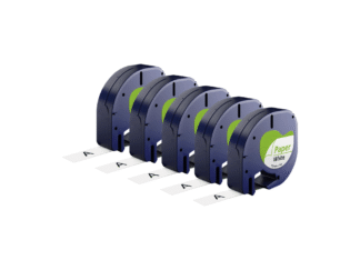 Rabat sæt! 5 stk. Dymo 91200 / 91220 sort på hvid papirtape 12 mm x 4 m - Kompatibel - S072151
