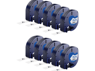 Rabat sæt! 10 stk. Dymo 91201 / 91221 sort på hvid plastiktape 12 mm x 4 m - Kompatibel - S0721660