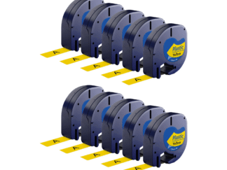 Rabat sæt! 10 stk. Dymo 91202 / 91222 sort på gul plastiktape 12 mm x 4 m - Kompatibel - S0721670