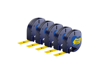 Rabat sæt! 5 stk. Dymo 91202 / 91222 sort på gul plastiktape 12 mm x 4 m - Kompatibel - S0721670