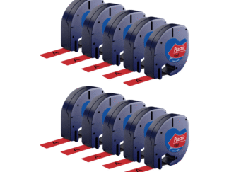 Rabat sæt! 10 stk. Dymo 91203 / 91223 sort på rød plastiktape 12 mm x 4 m - Kompatibel - S0721630