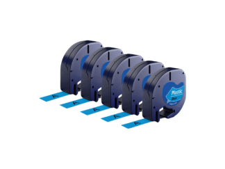 Rabat sæt! 5 stk. Dymo 91205 / 91225 sort på blå plastiktape 12 mm x 4 m - Kompatibel - S0721650