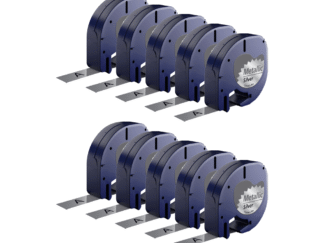 Rabat sæt! 10 stk. Dymo 91208 / 91228 sort på sølvmetallic plastiktape 12 mm x 4 m - Kompatibel - S0721730