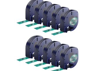 Rabat sæt! 10 stk. Dymo 91209 / 91229 sort på grønmetallic plastiktape 12 mm x 4 m - Kompatibel - S0721740