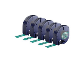 Rabat sæt! 5 stk. Dymo 91209 / 91229 sort på grønmetallic plastiktape 12 mm x 4 m - Kompatibel - S0721740