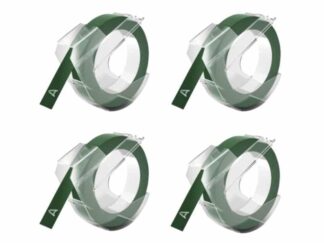 Rabatpakke! Dymo 3D tape. 4 stk hvid på grøn plastiktape – 9 mm x 3 m – Kompatibel – S0898160