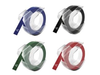 Rabatpakke! Dymo 3D tape plastiktape - 4 stk hvid på farver (sort, rød, grøn, blå) – 9 mm x 3 m – Kompatibel – S0898130