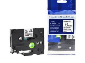 TZe211 sort tekst hvid - 6mm x 8m - Kompatibel Brother - TZe211